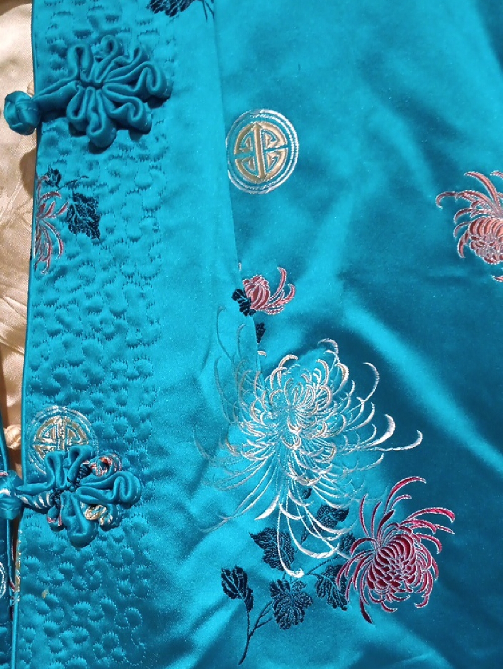 Feliz Squirrel Turquoise Floral Satin Reversible Jacket - Picture 3 of 13